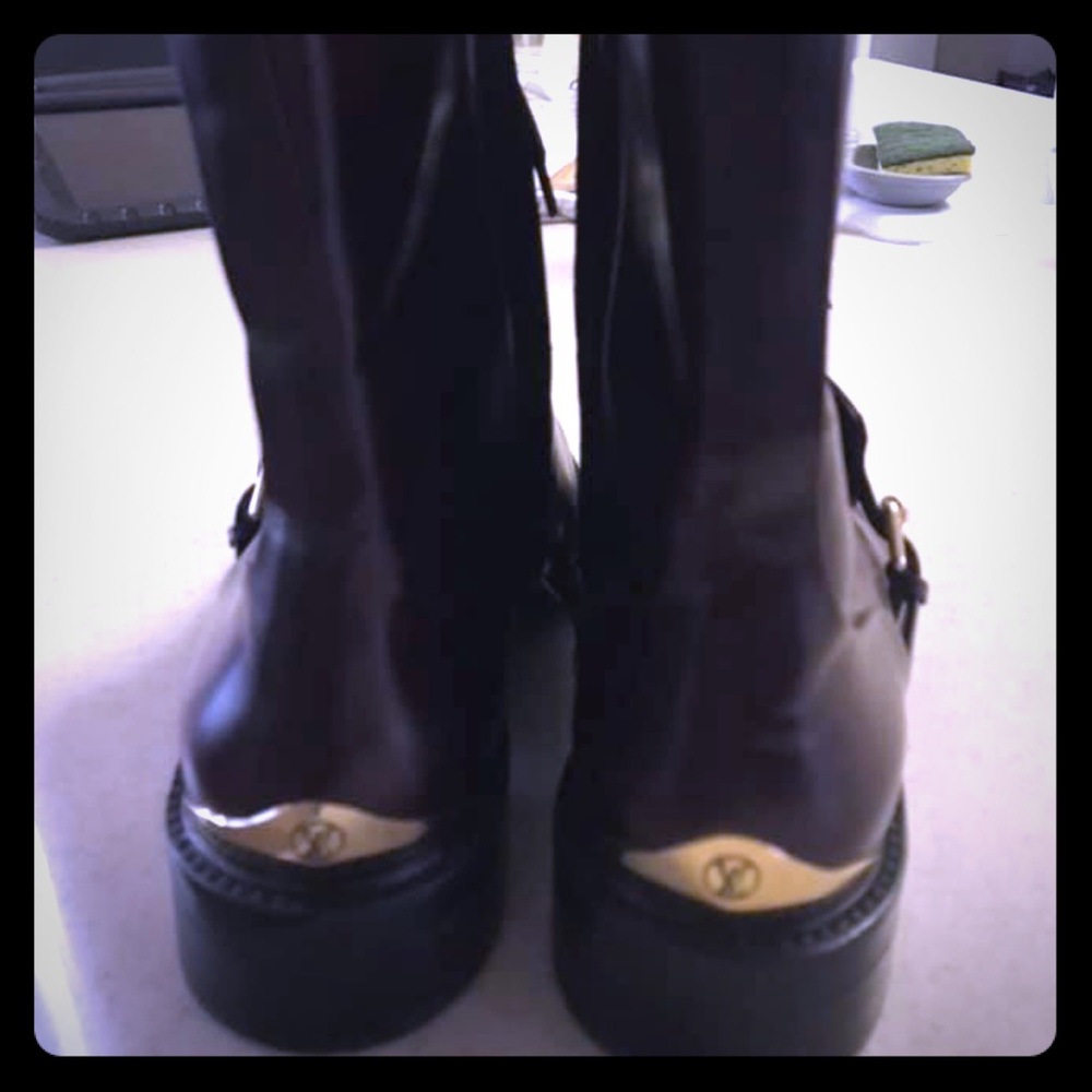 LV burgundy leather mid calf boots US Women 9.5